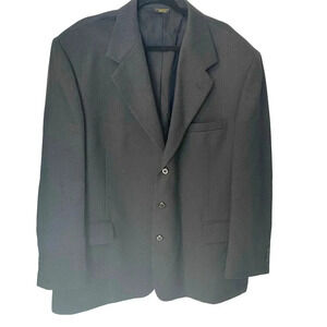John JH Henry Wool Blend 3 Buttons Black Blazer Sport Coat Men Size 48R Pockets